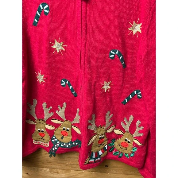Tiara International Ugly Christmas Cardigan Sweater Lg Reindeer Candy Cane Holid - Picture 6 of 8